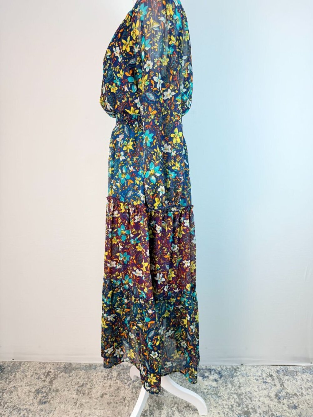 Fig And Flower Womens M Blue Floral Paisley Maxi Dress Boho Long Sleeve - Picture 16 of 16